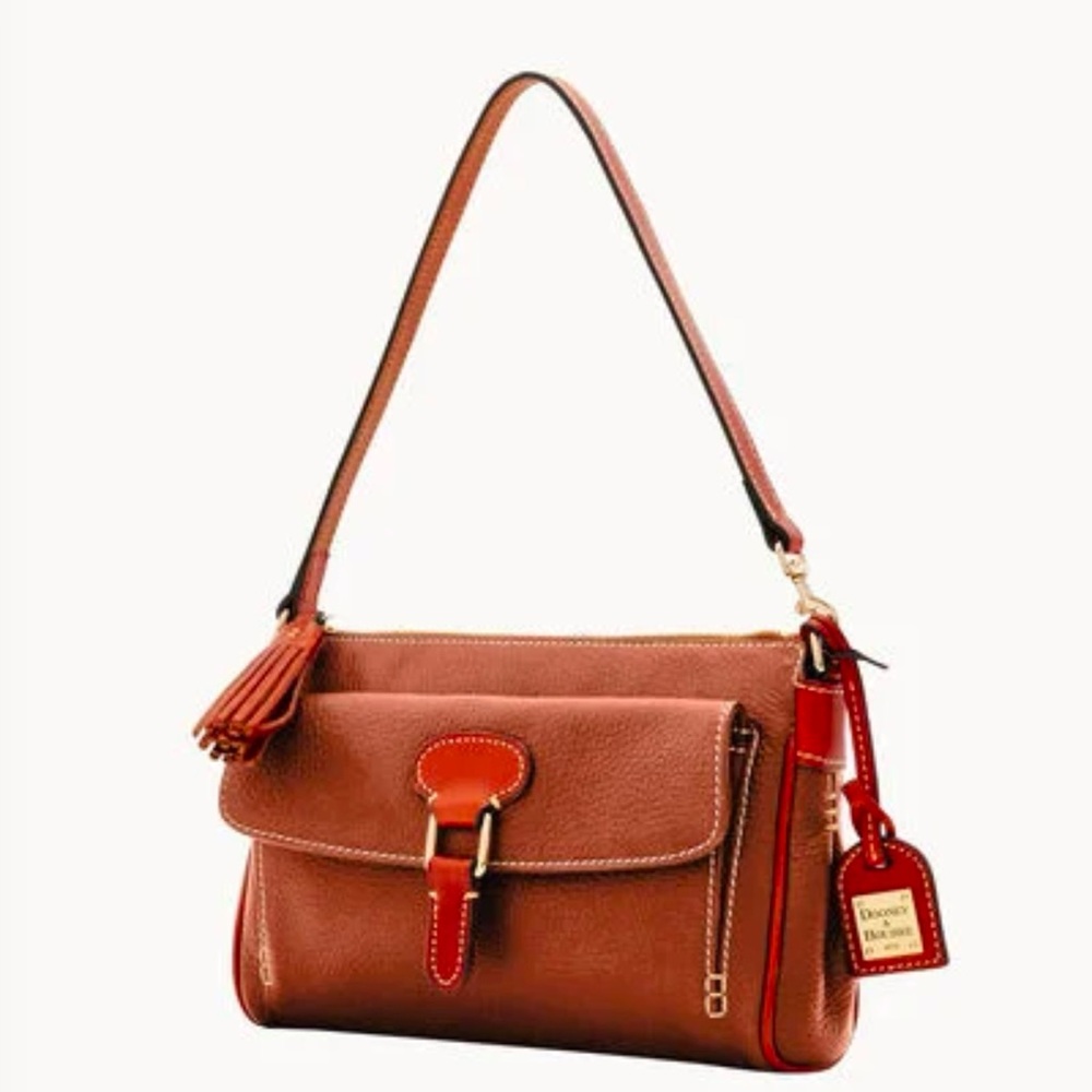 NWT Dooney & Bourke Pebble Grain Leather Dana Pocket Clutch Bag in Caramel Color